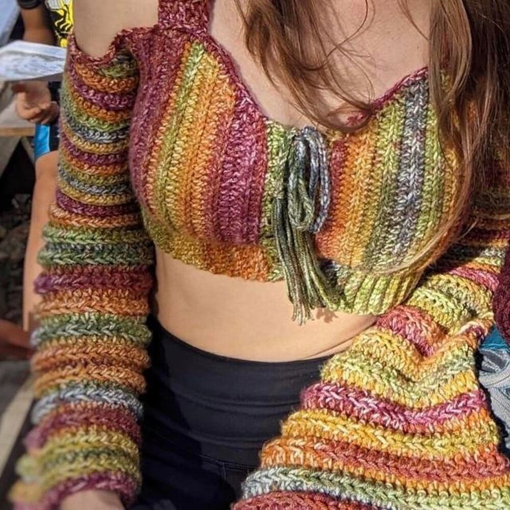 Handmade crochet bell sleeve open shoulder crop top
